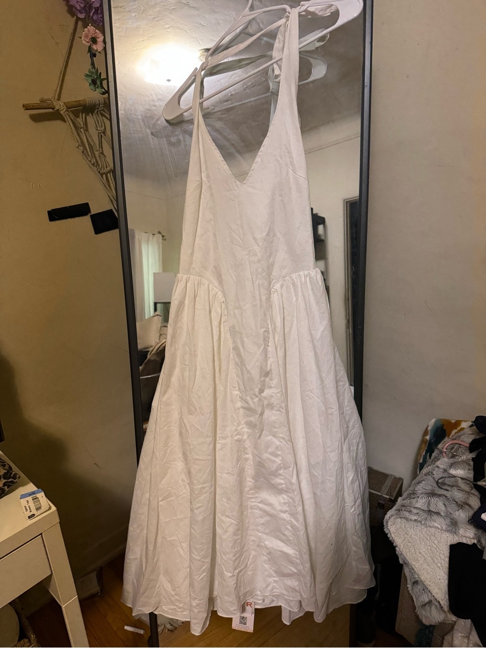 Women’s White Midi Tie-Back Dress